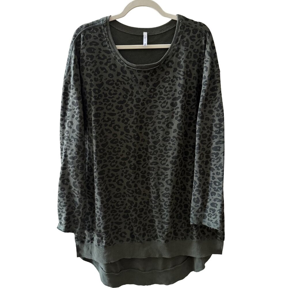 Z Supply Olive Leopard Print Hi-Low Shirt